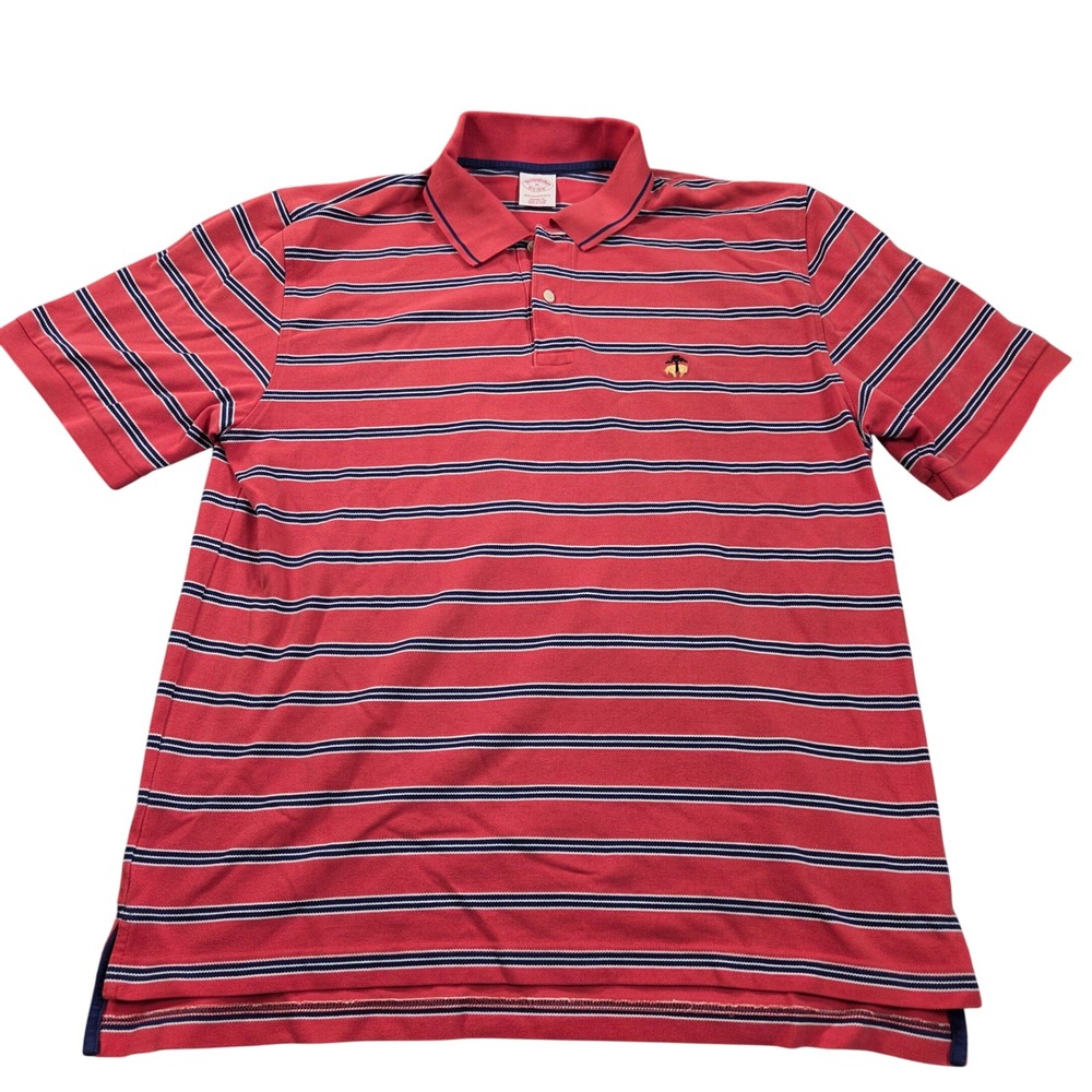Brooks Brothers Performance Polo Shirt Mens XL Coral Navy Striped Cotton Pique